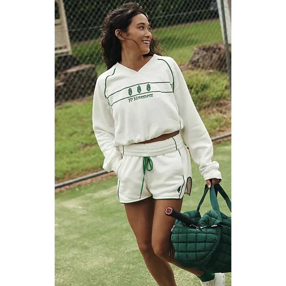 FREE PEOPLE MOVEMENT SEEING DOUBLE LOGO SWEATSHIRT Women's Size Large White